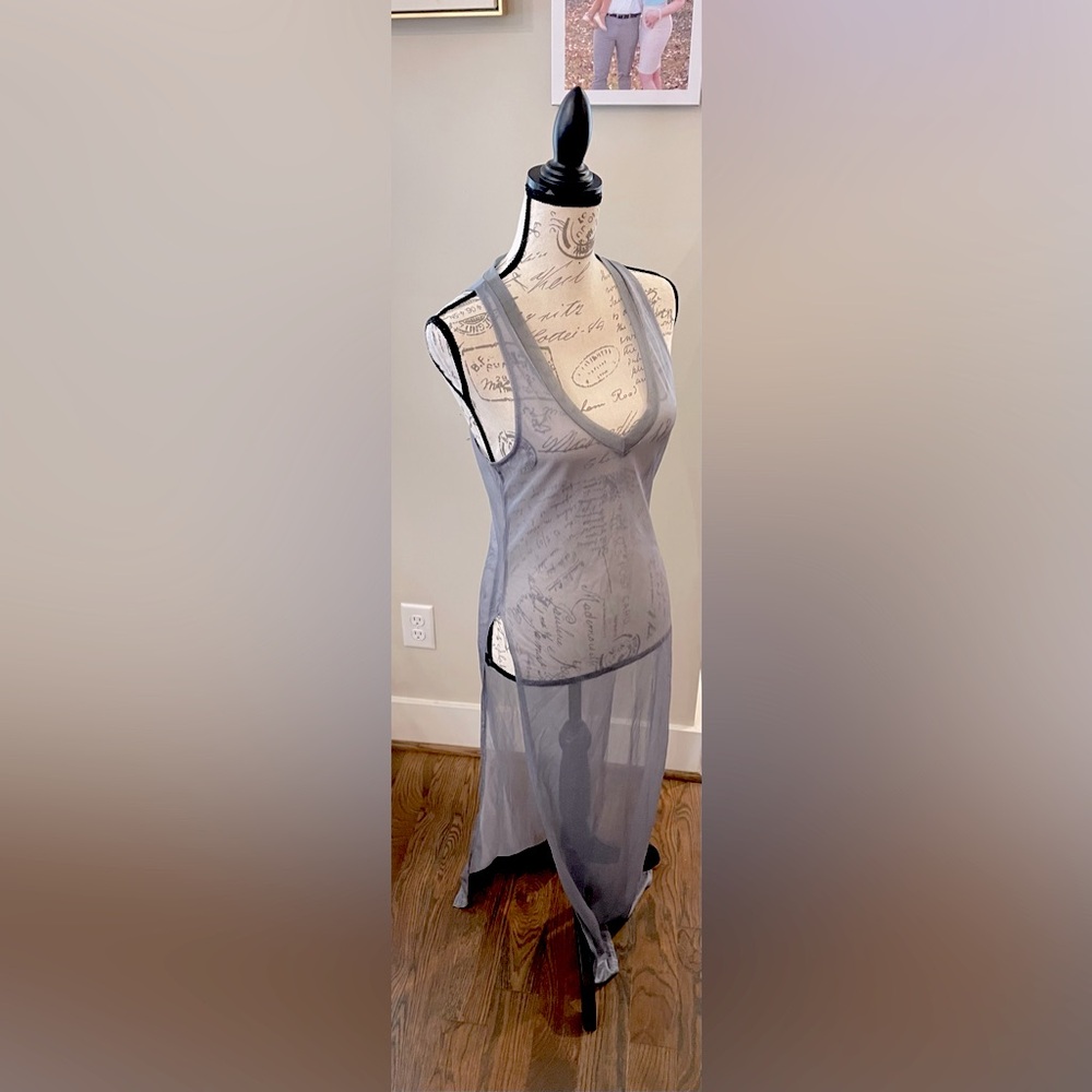 Sheer Grey V Neck High Slit Women’s Mesh Dress /suit Cover Up Size M